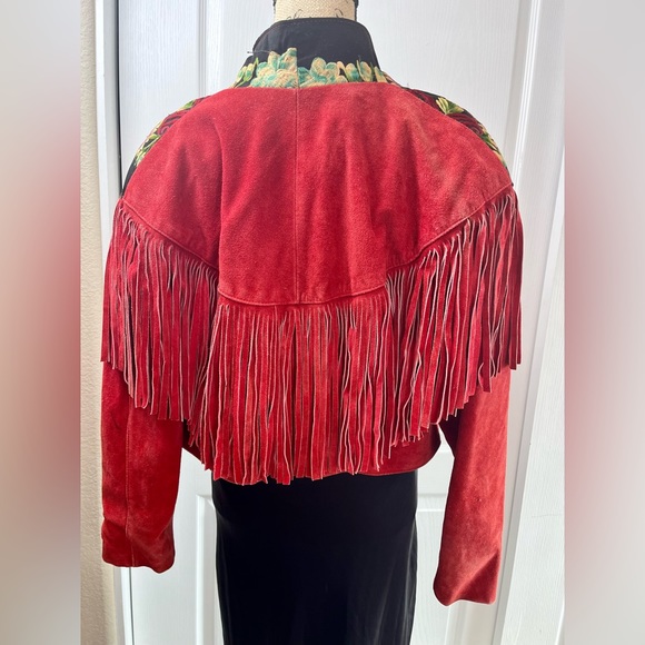 Vintage 80’s western jacket suede leather fringe embroidery - Picture 5 of 9